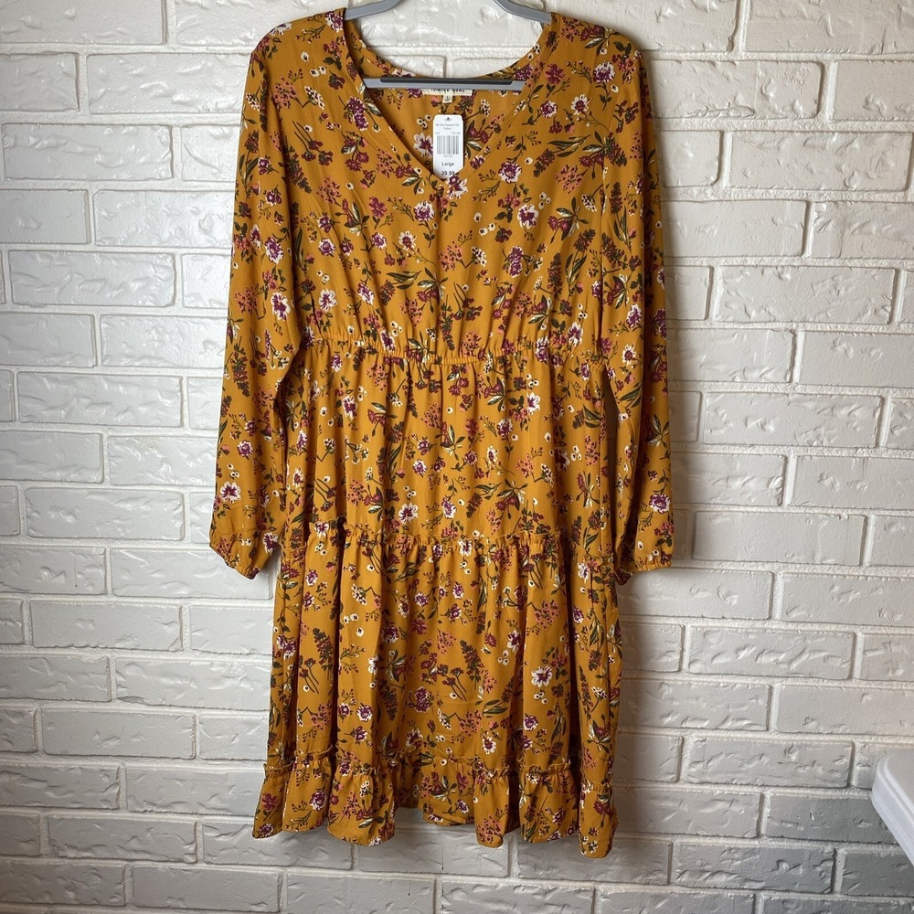 Indigo Soul NWT Women's Multi Fall Color Dress Size L Peasant Western Cowgirl
